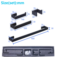 Ensemble d'accessoires de salle de bain en acier inoxydable 304, 4 pièces, noir mat, à fixer au mur : porte-serviettes, porte-papier toilette, patère pour peignoir