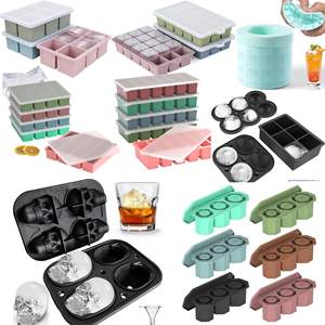 Raybin Moule à glaçons en silicone <span class=keywords><strong>de</strong></span> qualité alimentaire, 4/6/8 compartiments carrés, 15/37 grilles, pour glaçons nid d'abeille et crème glacée, capacité 600 ml, durable, utilisation manuelle - Product Image 1