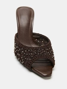 ZA2026 Nuove Scarpe Muller <span class=keywords><strong>con</strong></span> <span class=keywords><strong>Tacco</strong></span> Alto Sottile in Tessuto Luminoso, <span class=keywords><strong>Sandali</strong></span> Donna alla Moda <span class=keywords><strong>Marroni</strong></span> in Pelle Solida <span class=keywords><strong>con</strong></span> Punta Aperta Primavera Estate - Product Image 4