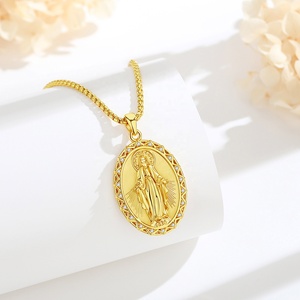 Bijoux religieux, pendentif médaille miraculeuse double face plaqué or 24 carats, Vierge <span class=keywords><strong>Marie</strong></span> 1830, collier catholique - Product Image 3