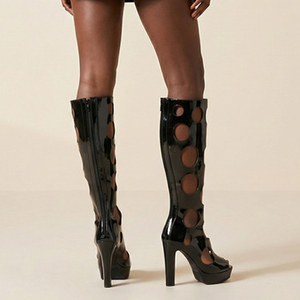 Bottes d'été à bout ouvert pour femme, sandales à découpes, grandes tailles 45, chaussures à talons épais, bottines à plateforme avec fermeture éclair arrière - Product Image 3