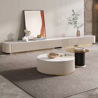 Table basse en pierre frittée et meuble TV combinés, luxe moderne, meuble TV long avec rangement au sol pour salon