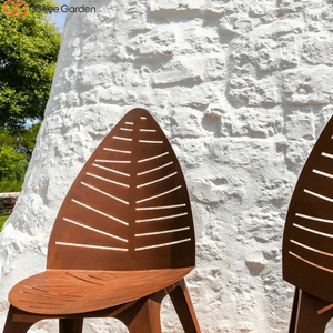 Silla Hueca Moderna de Acero Corten Resistente a la Oxidación con Diseño de Vetas de Hoja para Exteriores, Asiento para Jardín, Patio, Escuela, Resort, Diseño de Paisajes - Product Image 5