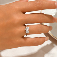 Bague Toi et Moi en Moissanite à deux pierres, en Argent 925 plaqué Or Blanc, taille Poire et Ronde, pour Mariage, Fiançailles ou Promesse, Cadeau pour Femme