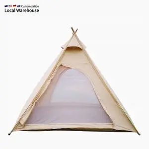 Kamp Piramide Tent Kaki Draagbare Regenbestendige Verdikte Katoenen Kampeertent Voor Picknickwandeling Familie Waterdicht