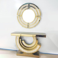 Table console en forme de CC GG avec miroir mural en cristal écrasé brillant pour salon
