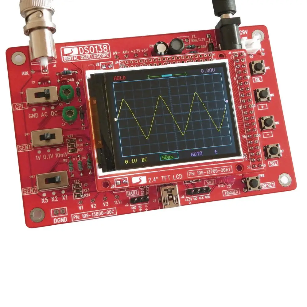 ชุด Oscilloscope DSO138 2.4 "TFT Handheld พ็อกเก็ตดิจิตอลชุด Oscilloscope ขนาดชิ้นส่วน DIY SMD อิเล็กทรอนิกส์การเรียนรู้ Soldered 1MSPS