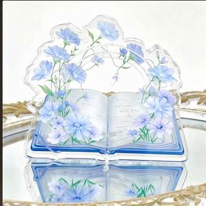 ที่วางป้ายอะคริลิคสำหรับตั้งโต๊ะตกแต่งรูปทรงหนังสือลายดอกไม้ พร้อมที่เก็บเข็มกลัดอนิเมะและเคป๊อปแบบกำหนดเองได้ - Product Image 4
