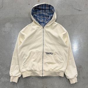 Veste à capuche courte et ample à double couche réversible avec fermeture éclair, broderie à carreaux, lavage à la pierre vintage, design streetwear pour hommes - Product Image 5