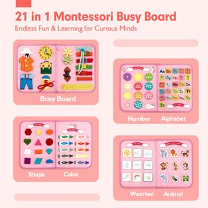 กระดานกิจกรรมสำหรับเด็ก - หนังสือมอนเตสซอรี่ 5 หน้า กิจกรรมการศึกษาสำหรับเด็กก่อนวัยเรียนพร้อมทักษะชีวิตประจำวัน ของเล่นสำหรับเดินทางบนเครื่องบินและรถยนต์ - Product Image 2