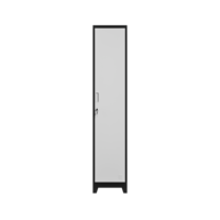 Casier à une porte en métal noir et blanc contrastant, armoire de rangement moderne pour bureau, école, salle de sport et vestiaires du personnel