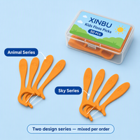 Fil dentaire pour enfants, design animalier de dessin animé, 50 pièces/boîte, logo personnalisé, bâtonnets de fil dentaire pour enfants dans un étui en plastique