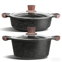 Marmite en pierre de Maifan avec revêtement céramique antiadhésif et couvercle en verre trempé, compatible gaz et induction, design contemporain