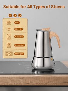High Quality 6 Cups Stainless Steel Coffee <b>Maker</b> Induction Coffee <b>Maker</b> Espresso Moka Coffee <b>Maker</b> - Product Image 4