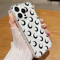 Nouvelle coque de téléphone transparente à écran intégral noire, motif petite lune incurvée, pour iPhone 17 16 15 14 Pro Max, avec impression à grands pores