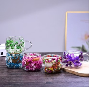 Nouveau design tasse à thé en verre à haute teneur en borosilicate résistant à la chaleur tasse à lait à double fleur séchée avec poignée tasse à café - Product Image 2