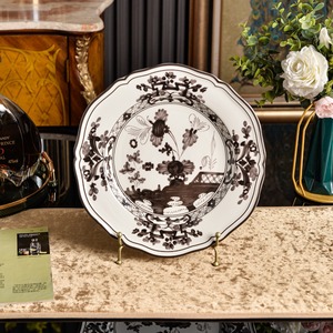 Lot de 2 assiettes noires à motif végétal, en porcelaine fine écologique, style floral, lavables au lave-vaisselle, vaisselle vintage pour cadeaux et décoration intérieure - Product Image 3