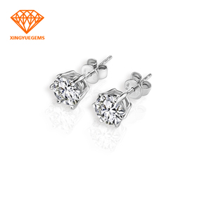 14k/18k مجوهرات من الذهب الأبيض/المجوهرات جولة شكل مويسانيتي الأحجار الكريمة القرط - Product Image 2