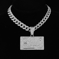 Hip Hop Icy Bling Collier Bijoux Hommes Iced Out Plaqué Or Strass Diamant VISA Carte Pendentif Avec Tennis Chaîne À Maillons