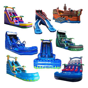 Toboggan aquatique gonflable commercial en PVC, série bleue irisée, double piste, pour piscine résidentielle, école, intérieur/extérieur - Product Image 3