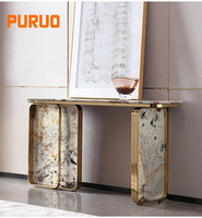 Table console en marbre avec dessus en acier inoxydable doré, style simple, nouveau design 2023