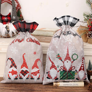 Sac de rangement recyclable pour cadeau de dessin animé forêt à carreaux en jute pour personnes âgées - Product Image 3