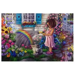 Ooit Moment Diamant Schilderij Meisje Spelen Water Regenboog Bloem Decoratie Voor Thuis S2F2129