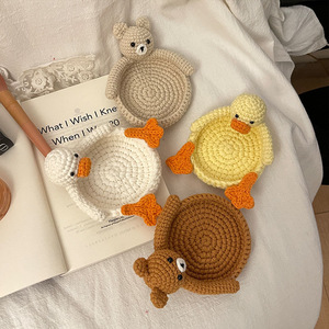 Nouvelle sous-verre isolant en coton fait main au crochet, motif dessin animé mignon tortue et mouton, pour protection de table - Product Image 1