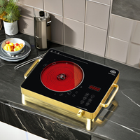 Cuisinière portable pour la maison avec brûleur unique, verre noir, commande tactile, écran LED, corps doré, cuisinière infrarouge