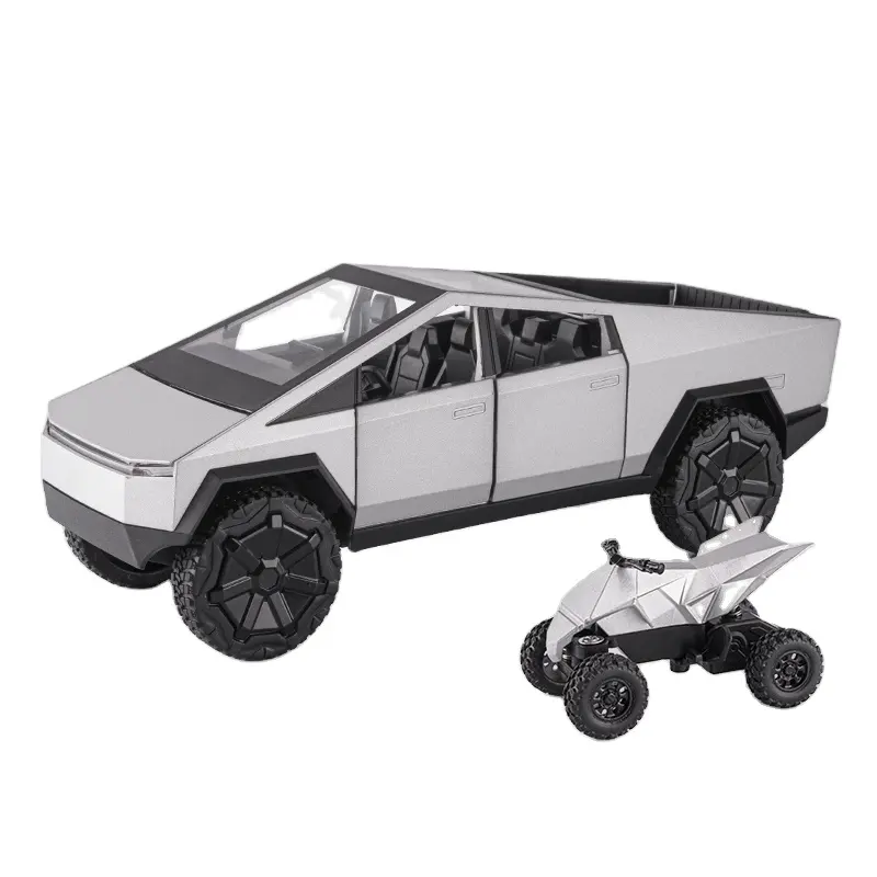 1:24 Cyberpunk modelo de caminhonete em liga de simulação de som e luz puxar para trás veículo de brinquedo em metal fundido