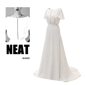 1212 #    Vestido <span class=keywords><strong>de</strong></span> <span class=keywords><strong>Novia</strong></span> <span class=keywords><strong>de</strong></span> Satén con Escote Barco, Manga Corta, Estilo Columna, con Cuentas <span class=keywords><strong>de</strong></span> Perlas, Fotos Reales - Product Image 6