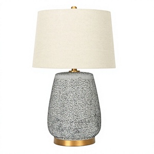 Lampe de table en céramique bleue émaillée avec abat-jour en lin naturel, grande taille pour la décoration de la maison, chambre à coucher, hall d'hôtel, chambre d'hôtel - Product Image 1
