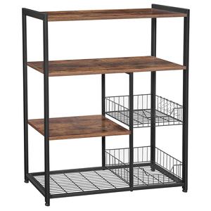 Support mural rustique pour four à micro-ondes, étagère de <span class=keywords><strong>cuisine</strong></span>, 2 paniers en maille et 6 crochets, inspiration japonaise - Product Image 1