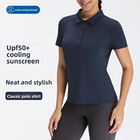 Kaos Polo Wanita Pelindung Sinar Matahari UPF 50+ dengan Kain Jacquard Berlian dan Teknologi Pendingin Cepat Kering untuk Kebugaran Yoga
