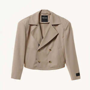 Veste Courte de Luxe Cropped pour Homme, Double Boutonnage, Col Revers Beige, Coupe Ajustée, Manteau Court de Créateur, Vêtement d'Extérieur Tendance pour Printemps Automne - Product Image 3