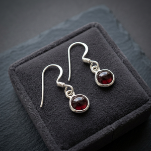 Garnet <b>Stud</b> Earrings 925 <b>Silver</b> Bezel Setting Minimalist Unisex Geometric <b>Silver</b> Plated Fine Earrings for Memorial Occasions - Product Image 1