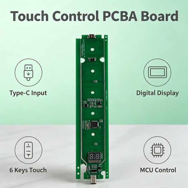 Type-C Touch Control PCBA, 6 Keys Capacitive Touch Circuit Board With 2-Digit Display for Hair Styling Beauty Equipment