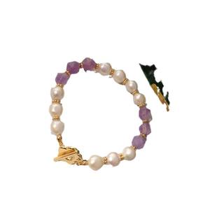 Zhizhen Jewelry's Versatile Purple Jade <b>Crystal</b> Baroque Pearl Bracelet Fresh Cute Plum Blossom Buckle Bangle Fashionable Stylish - Product Image 5