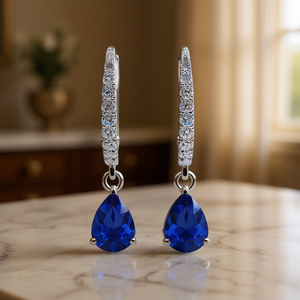 Orecchini Pendenti Ovali E720 in Argento 925 con Cristalli e Strass, Gioielli Classici da Sposa per Donna - Product Image 2