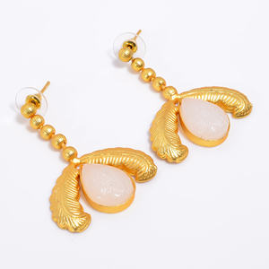 Laiton 14k plaqué or femmes mode pierres précieuses boucle d'oreille à la main en laiton pierres précieuses fournisseur de bijoux fabricant de bijoux en laiton personnalisé - Product Image 4