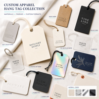 Étiquettes suspendues personnalisées de luxe pour vêtements, en carton imprimé avec logo de marque en feuille d'or gaufrée, avec cordon en cire