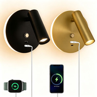 Lámpara de Lectura LED de Pared, Foco Concentrado con Tira de Luz, Lámpara Táctil Regulable con Puertos de Carga USB y Tipo-C Integrados