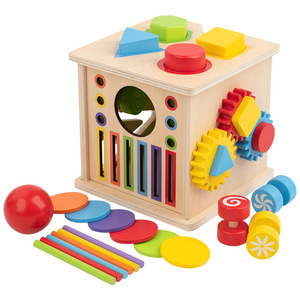 Cubo di Attività Montessori in Legno <span class=keywords><strong>8</strong></span> in <span class=keywords><strong>1</strong></span>, Giocattolo Educativo Multifunzionale per lo Sviluppo Sensoriale e la Motricità Fine dei Bambini - Product Image 1