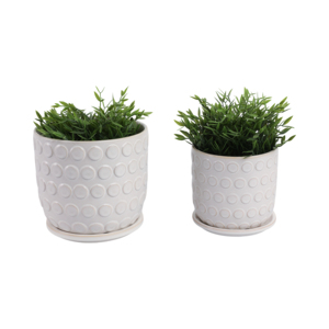 Vasi in gres porcellanato con sottovaso testurizzato per piante da interno ed esterno, decorazioni da giardino - Product Image 2