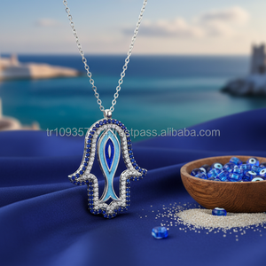 Collier de poisson en émail main de fatma, en argent massif 925K, offre spéciale - Product Image 3