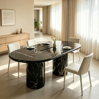 Zeitgenössischer Moderner Ovaler Esstisch aus Nero Marquina Marmor, Geeignet für Luxuriöse Esszimmer und Exklusive Besprechungsbereiche