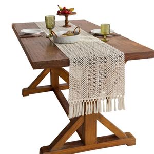 Creamy-colored Cotton Customizable <b>Table</b> Runner Houndstooth Pattern Featuring Tassel Accents Openwork Knitperfect <b>Table</b> - Product Image 5