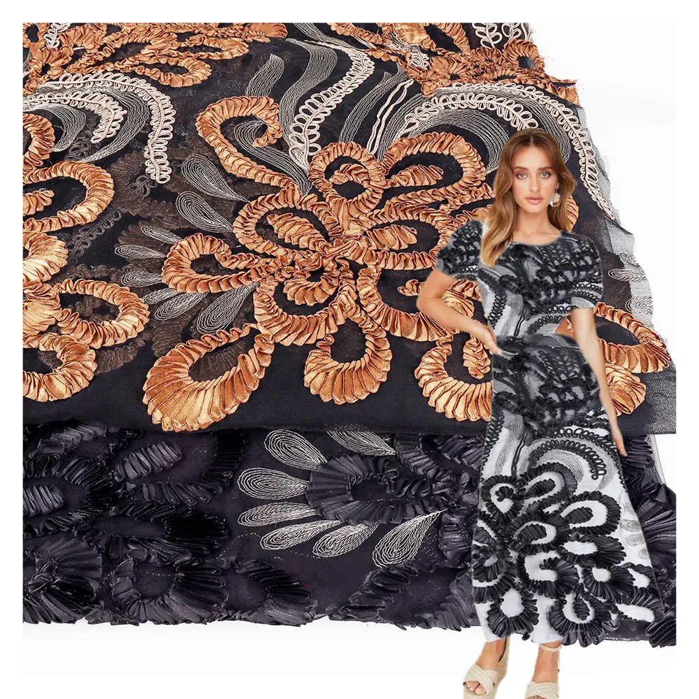 Reasonable Price Black Embroidery Lace Fabric High-End Tulle Lace Embroidery Fabric For Clothes