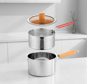 <span class=keywords><strong>Casserole</strong></span> en acier inoxydable avec couvercle en verre et panier passoire à pâtes - Ensemble <span class=keywords><strong>de</strong></span> 3 casseroles multifonctionnelles pour la cuisine à domicile - Product Image 1