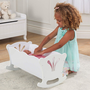 <span class=keywords><strong>Berceau</strong></span> à bascule en bois blanc pour bébé poupée 18 pouces avec coussin papillon rose couverture oreiller semblant jouer meubles cadeau pour 3 ans et plus - Product Image 2
